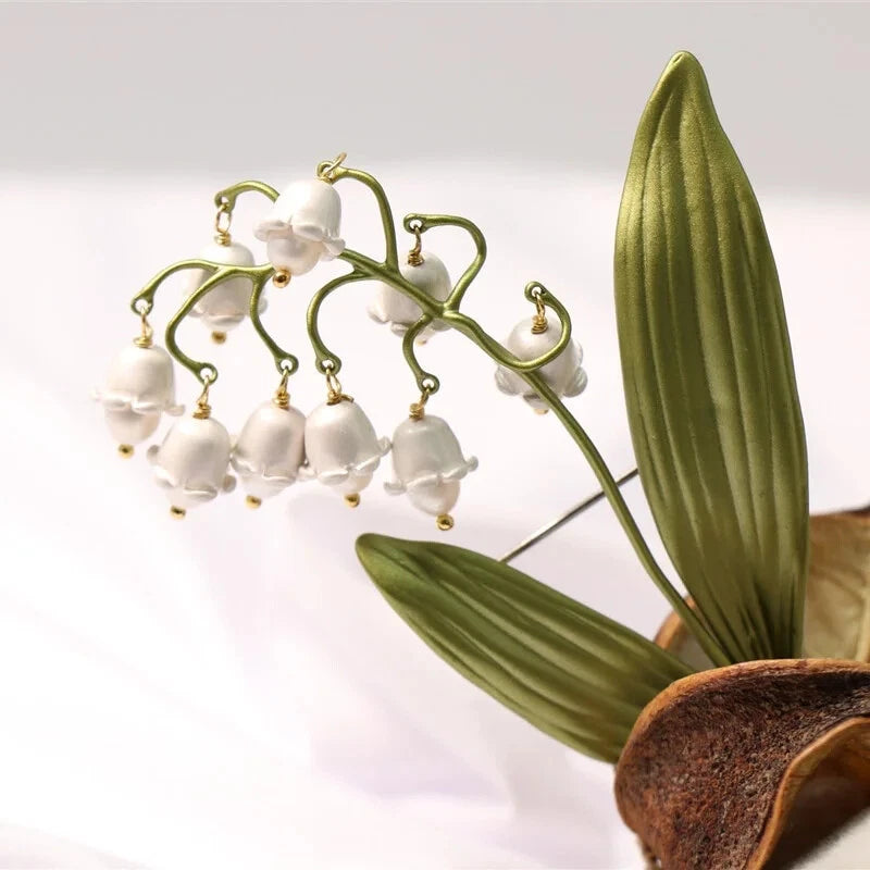 Lily of The Valley Pearl Brooch Green Plant Jewelry Pin Accessories