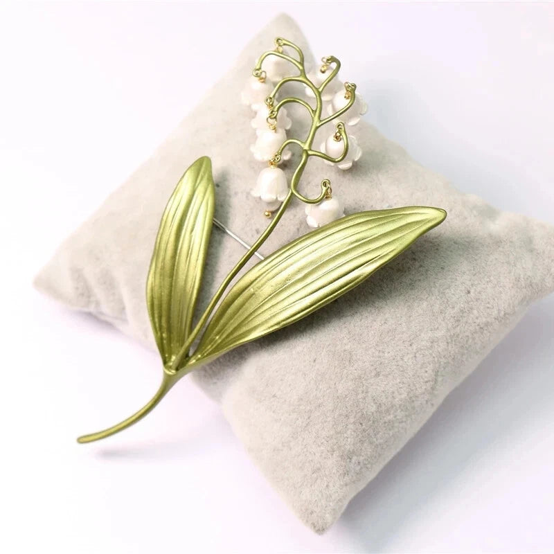 Lily of The Valley Pearl Brooch Green Plant Jewelry Pin Accessories
