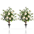 37 Inch Tall Artificial 2Pack Camellia Tree Soil Insertion w/Spike Faux Floral