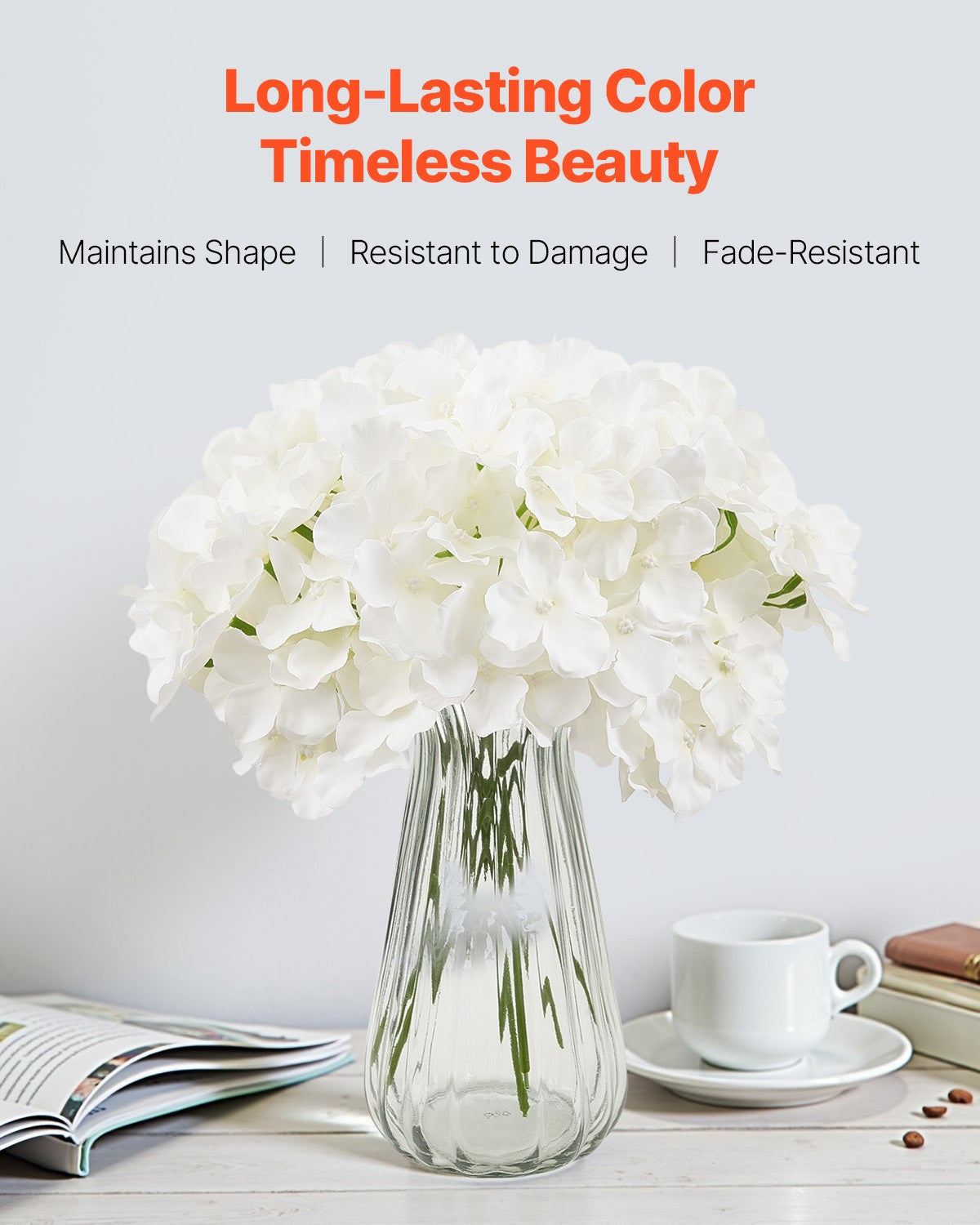 105 Pcs Artificial Silk Hydrangea Flowers 9.8 In Bouquet Arrangement White